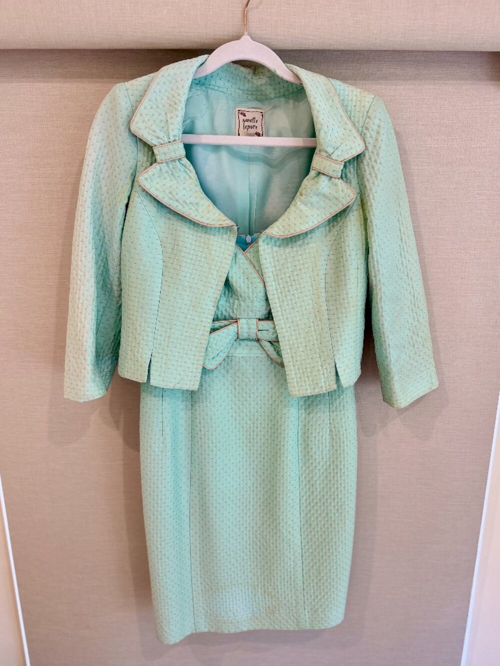 Vintage Nanette Lepore Mint Green Bow Dress Jacket Set Y2K 2 Piece